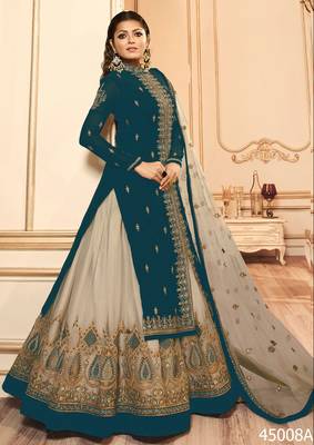 Green Embroidered Georgette Semi Stitched Salwar With Dupatta 1