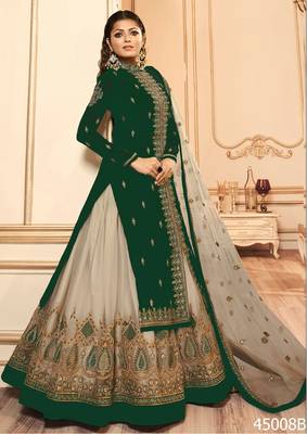 Green Embroidered Georgette Semi Stitched Salwar With Dupatta 1