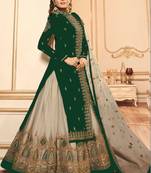 Green Embroidered Georgette Semi Stitched Salwar With Dupatta