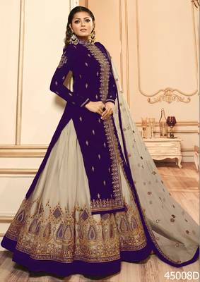 Purple Embroidered Georgette Semi Stitched Salwar With Dupatta 1