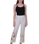 Beige Embroidered Cotton Trousers