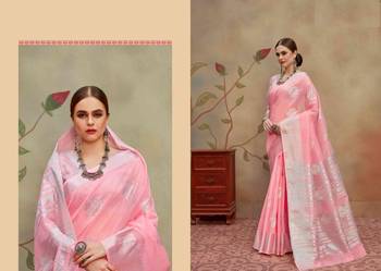 Light Pink Woven Silver Butta Linen Saree With Blouse 2