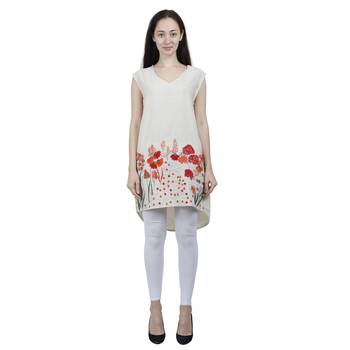 Beige Embroidered Blended Cotton Tunics 1