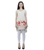 Beige Embroidered Blended Cotton Tunics