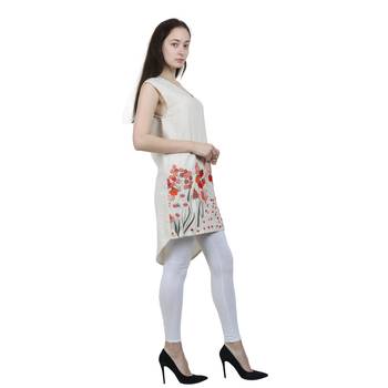 Beige Embroidered Blended Cotton Tunics 3