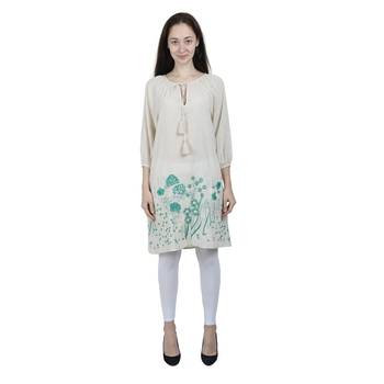Beige Embroidered Blended Cotton Tunics 1