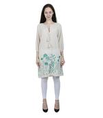 Beige Embroidered Blended Cotton Tunics