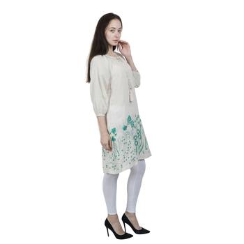 Beige Embroidered Blended Cotton Tunics 3