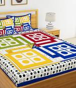 Multi Cotton Ludo Double Bedsheet with 2 Pillow Covers