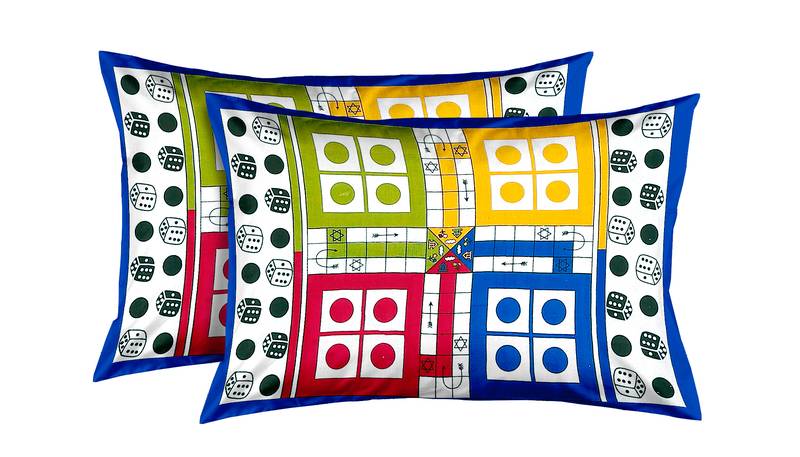 Multi Cotton Ludo Double Bedsheet with 2 Pillow Covers