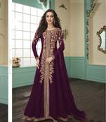Wine Embroider Codding Work Georgette Gown Style Suit 