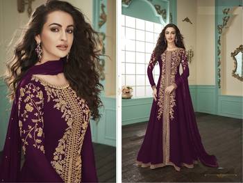 Wine Embroider Codding Work Georgette Gown Style Suit  2