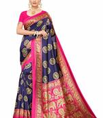 Navy Blue Printed Art Silk Saree With Blouse