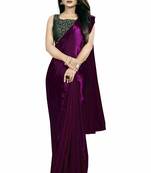 Purple plain satin saree with blouse