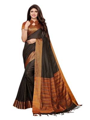 Black Woven Cotton Silk Saree With Blouse 1
