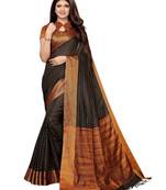 Black Woven Cotton Silk Saree With Blouse