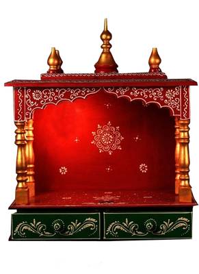 Red And Green Color Pooja Mandir 1