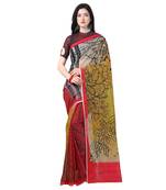 Women   s  red Chanderi Floral Printed Designer Saree