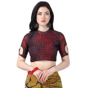 Women   s  red Chanderi Floral Printed Designer Saree 5