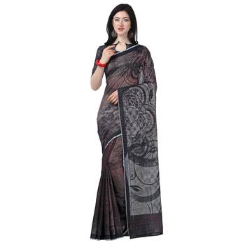 Women   s  black Chanderi Digital Printed Designer Saree 1