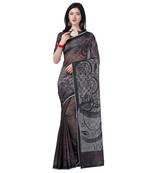 Women   s  black Chanderi Digital Printed Designer Saree