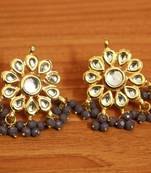 Purple Brass Yellow Gold Plated Kundan Floral Drop Earrings