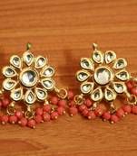 Orange Kundan Meenakari Polki Studs