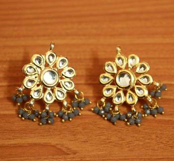 Grey Kundan Meenakari Polki Studs 1