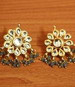 Grey Kundan Meenakari Polki Studs
