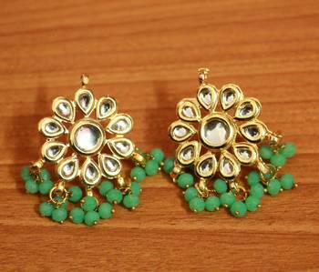 See Green Crystal Kundan Meenakari Stud 1