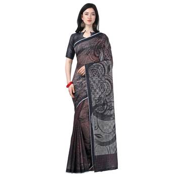 Women   s  black Chanderi Digital Printed Designer Saree 5