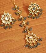 Grey Crystal Kundan Meenakari Tikka With Earrings