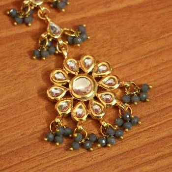 Grey Crystal Kundan Meenakari Tikka With Earrings 4