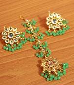 Green Crystal Kundan Meenakari Tikka With Earrings