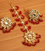 Red Crystal Kundan Meenakari Tikka With Earrings