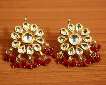 Red Crystal Kundan Meenakari Tikka With Earrings 2