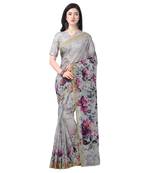 Women   s  off white Chanderi Floral Printed Designer Saree