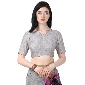 Women   s  off white Chanderi Floral Printed Designer Saree 5