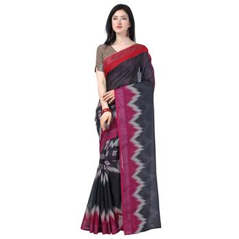 Women   s  grey Lilen Cotton Digital Printed Designer Saree 1
