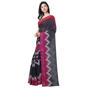Women   s  grey Lilen Cotton Digital Printed Designer Saree 2