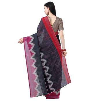 Women   s  grey Lilen Cotton Digital Printed Designer Saree 3