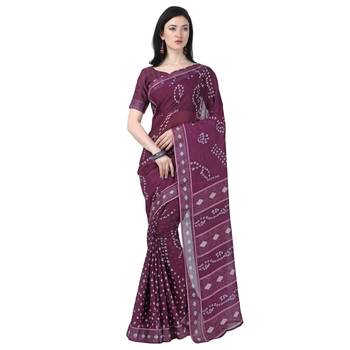 Women   s  purple Lilen Cotton Bandhani Printed Designer Saree 1