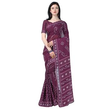 Women   s  purple Lilen Cotton Bandhani Printed Designer Saree 2