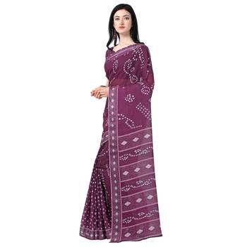 Women   s  purple Lilen Cotton Bandhani Printed Designer Saree 3