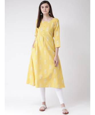 Women Yellow Cotton A-line Kurta 1