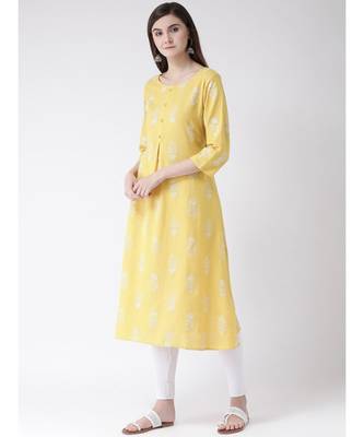 Women Yellow Cotton A-line Kurta 2