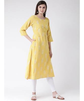 Women Yellow Cotton A-line Kurta 3
