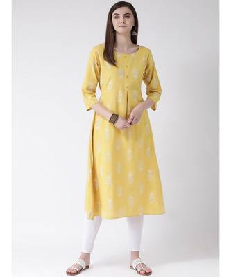Women Yellow Cotton A-line Kurta 4