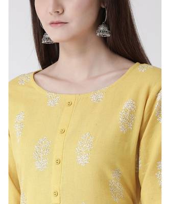 Women Yellow Cotton A-line Kurta 5