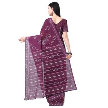 Women   s  purple Lilen Cotton Bandhani Printed Designer Saree 4